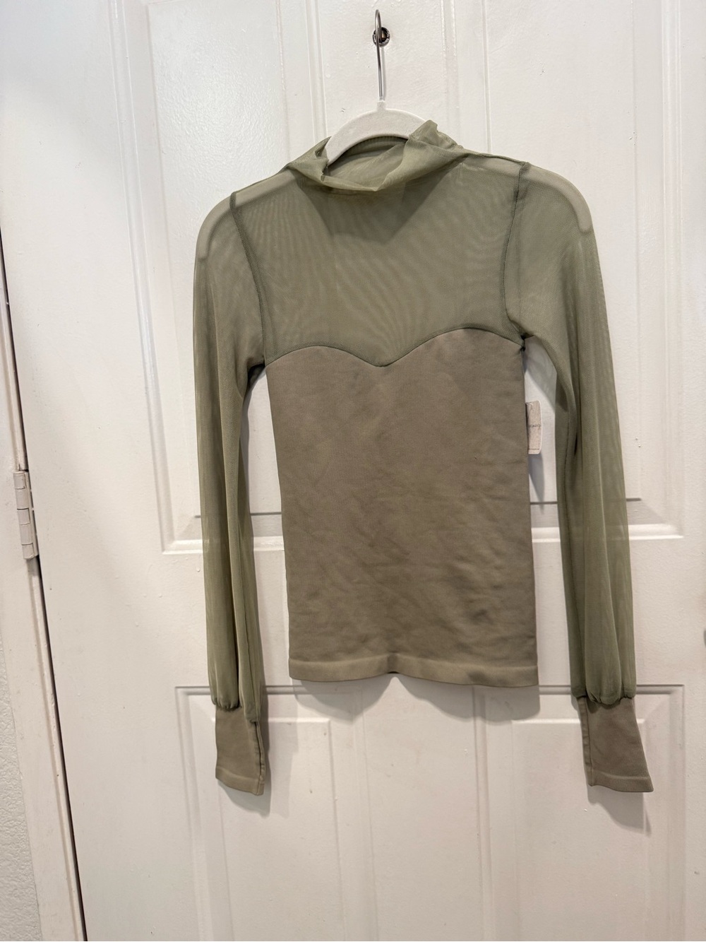 New NWT Intimately Free People Sheer Panel Mock Neck Top in Olive Green M/L